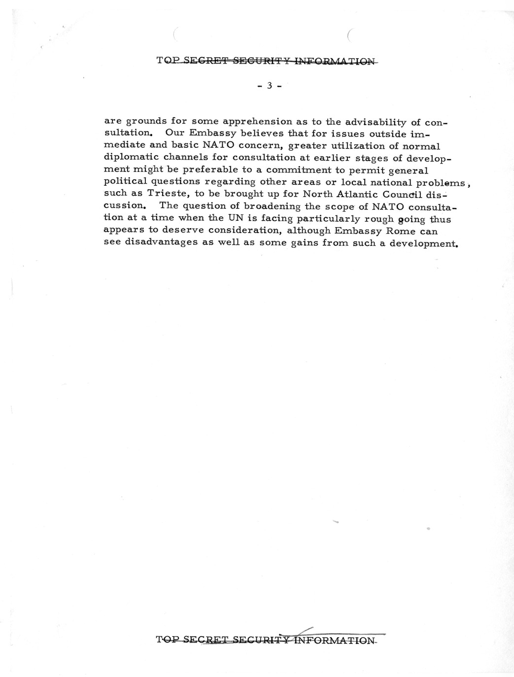 Memorandum, State Department Summary of Telegrams