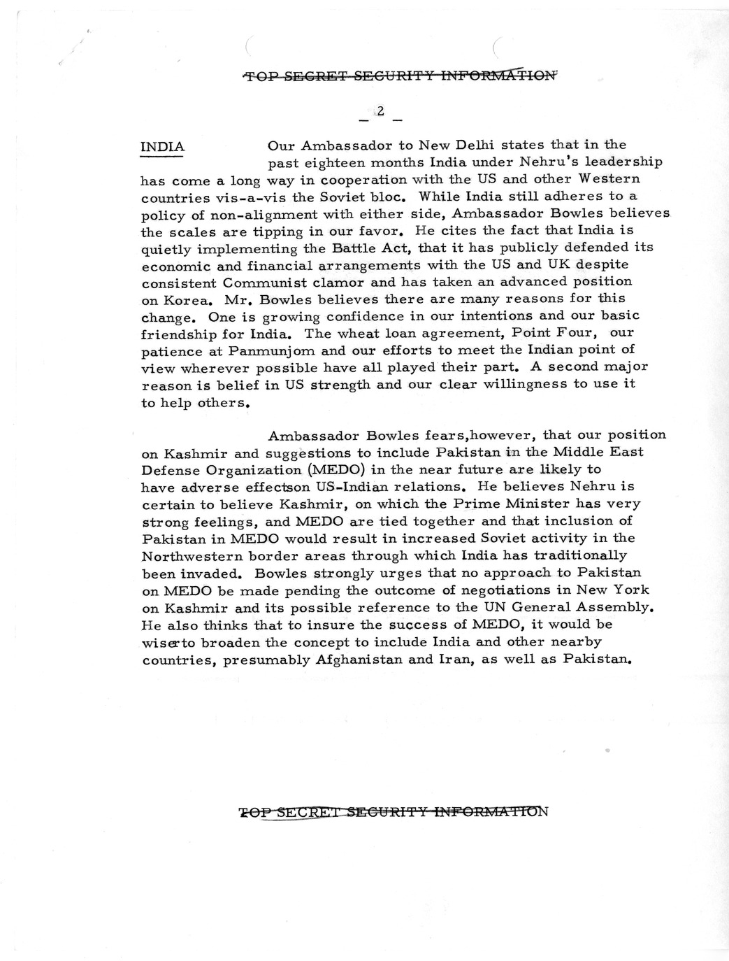 Memorandum, State Department Summary of Telegrams