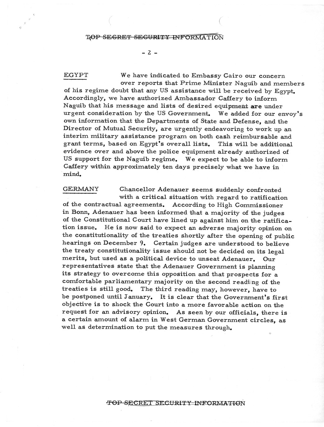 Memorandum, State Department Summary of Telegrams