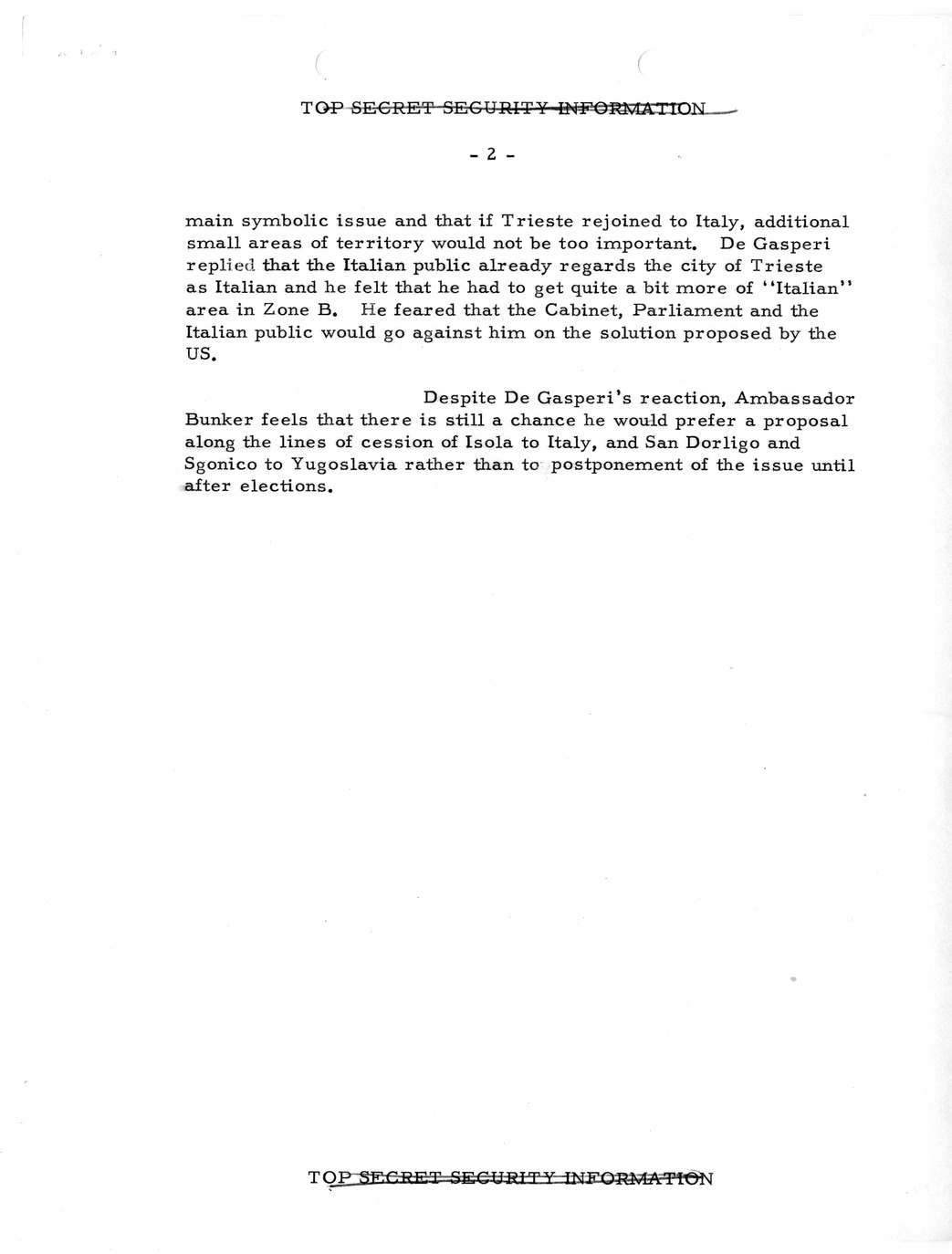 Memorandum, State Department Summary of Telegrams