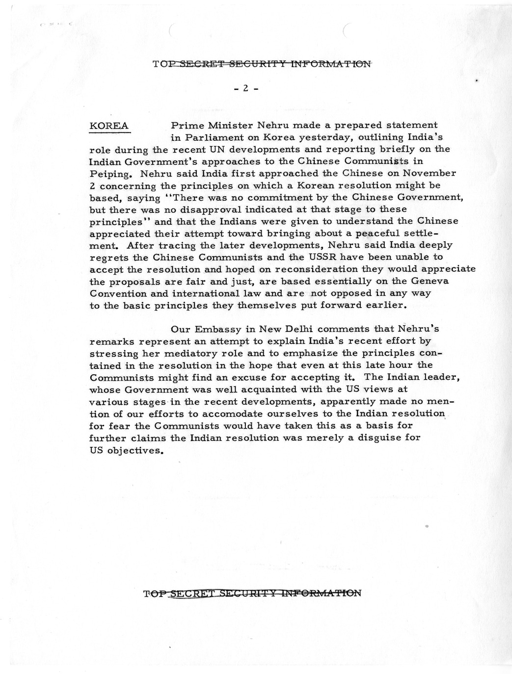 Memorandum, State Department Summary of Telegrams