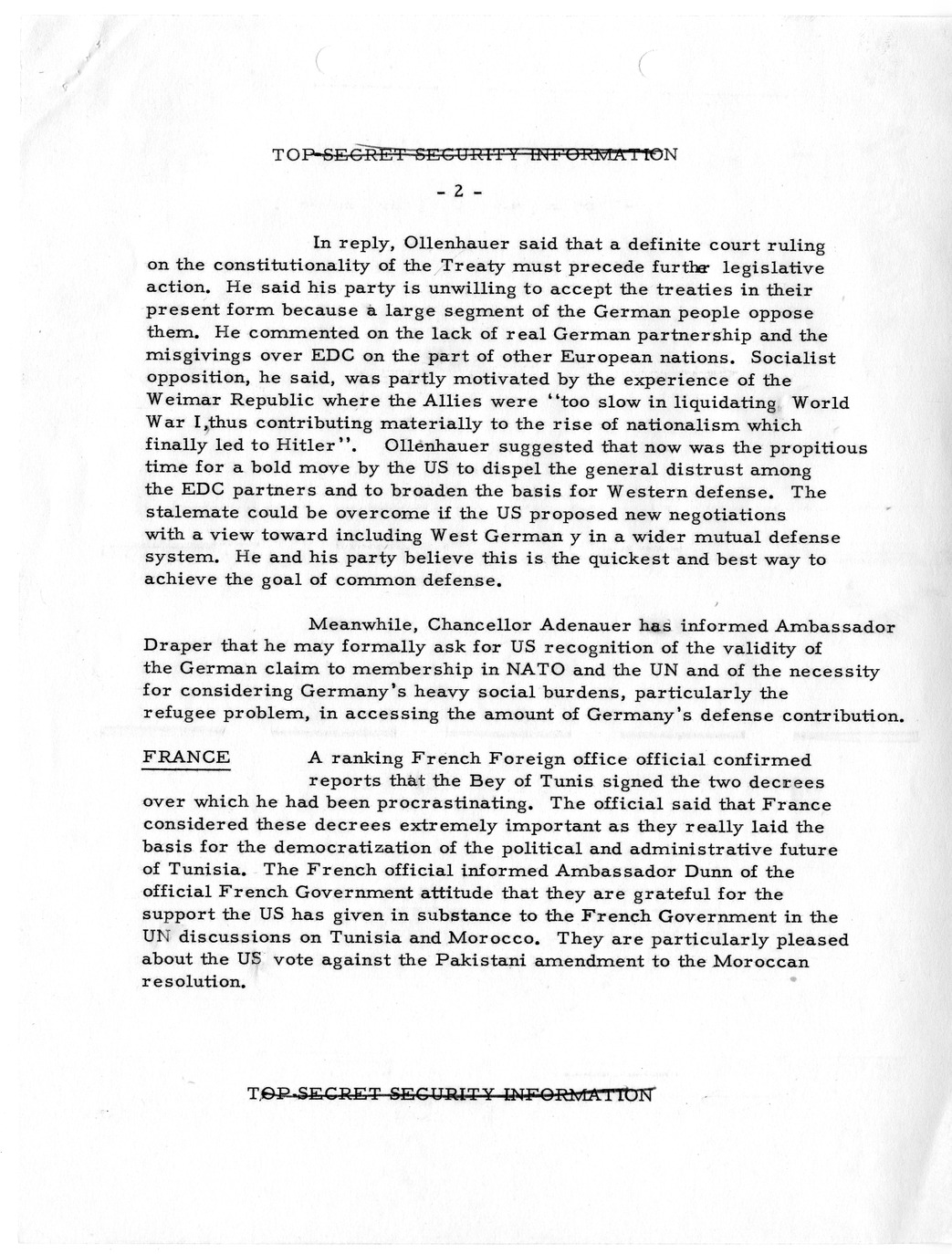 Memorandum, State Department Summary of Telegrams