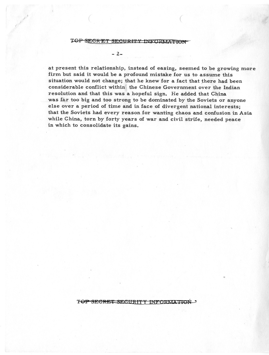 Memorandum, State Department Summary of Telegrams