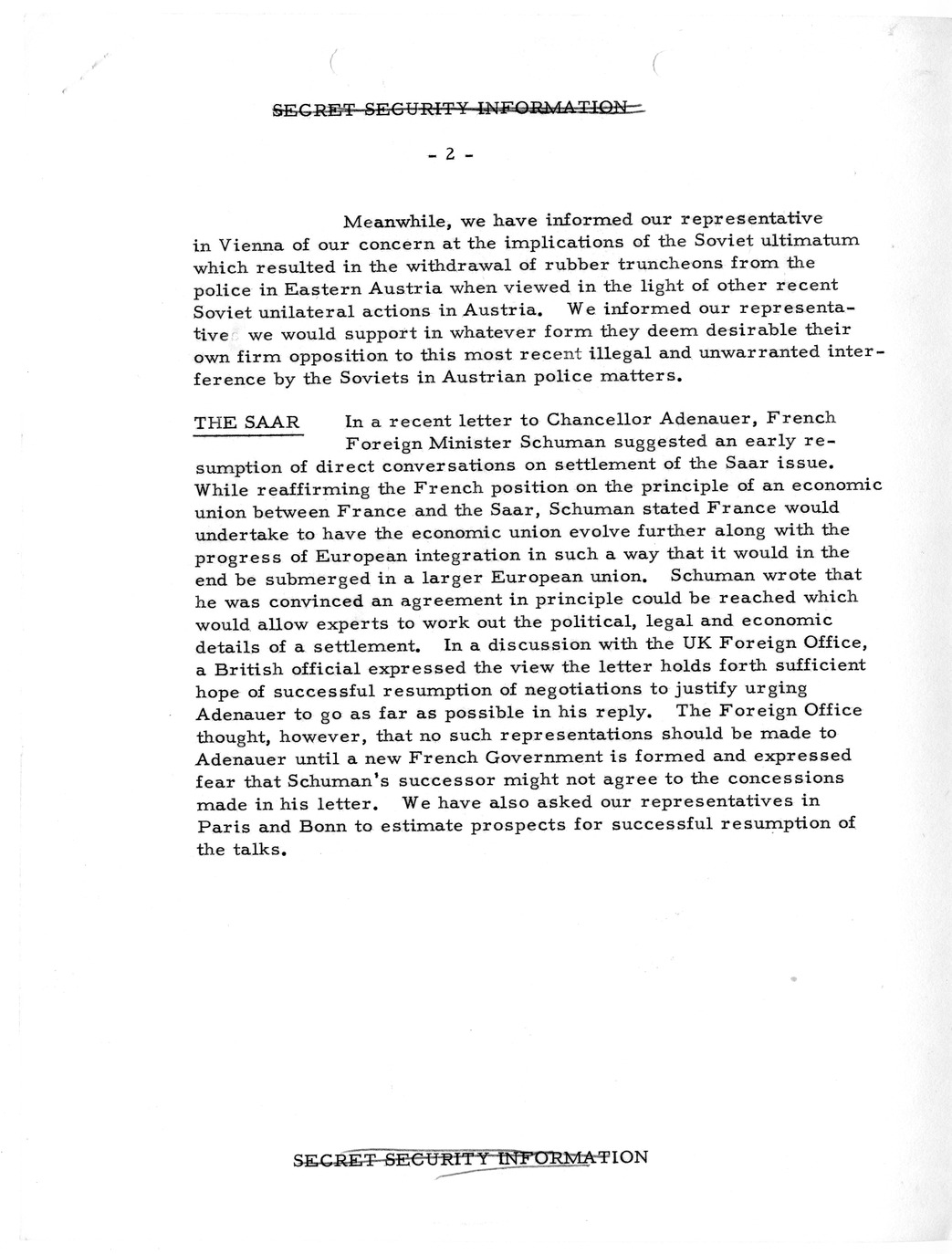 Memorandum, State Department Summary of Telegrams