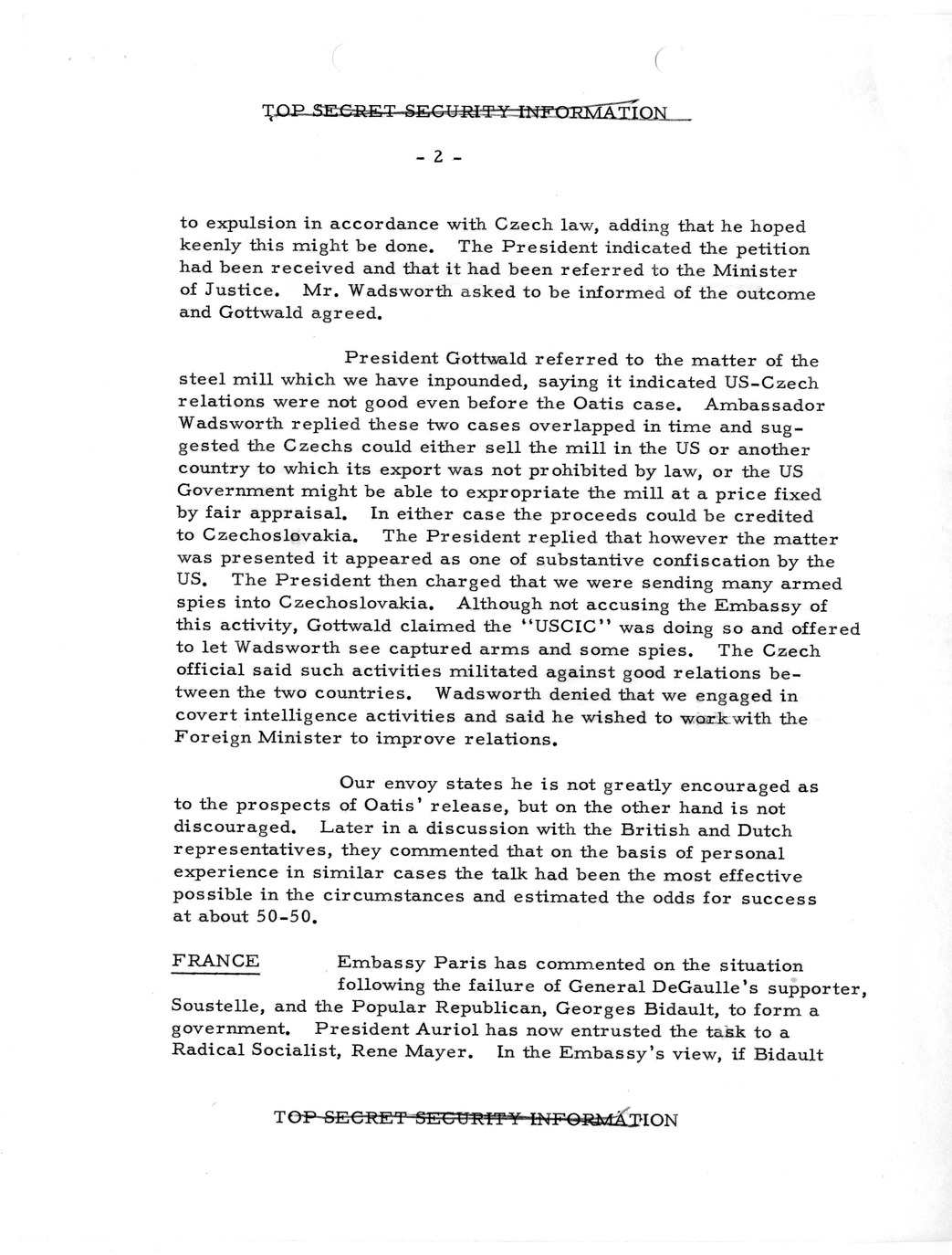 Memorandum, State Department Summary of Telegrams