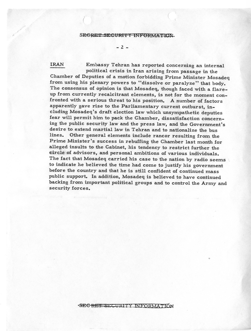Memorandum, State Department Summary of Telegrams