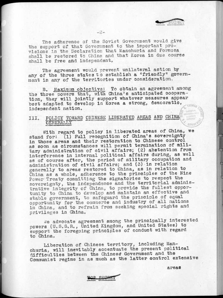 Unconditional Surrender of Japan and Policy Toward Liberated Areas in the Far East in Relation to Unconditional Surrender