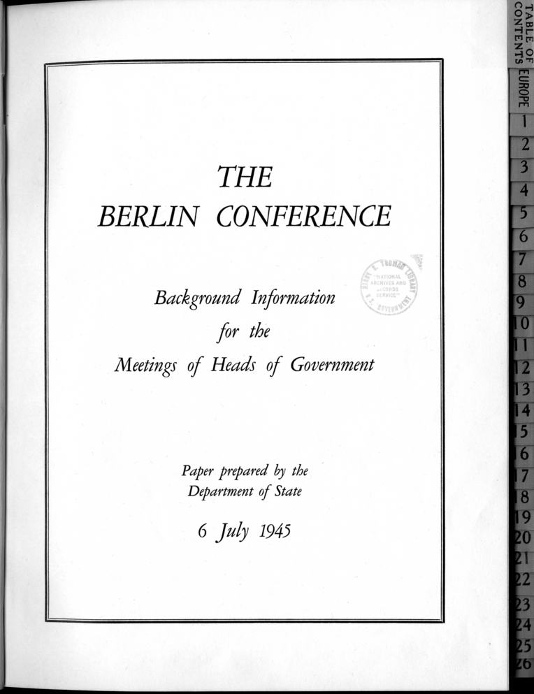 The Berlin Conference Background Information: Cover and Table of Contents