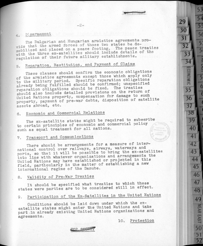 Points Suitable for Inclusion in Peace Treaties Between the United Nations and the Former Satellite States (Rumania, Bulgaria, Hungary)