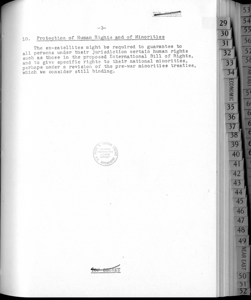 Points Suitable for Inclusion in Peace Treaties Between the United Nations and the Former Satellite States (Rumania, Bulgaria, Hungary)