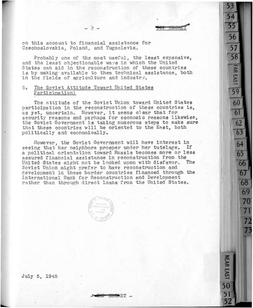 Financial Assistance for the Reconstruction of Poland, Czechoslovakia, Yugoslavia and the Balkans: American Interest and Soviet Attitude