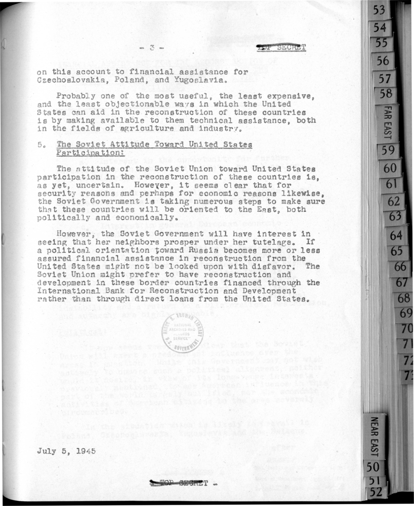 Financial Assistance for the Reconstruction of Poland, Czechoslovakia, Yugoslavia and the Balkans: American Interest and Soviet Attitude