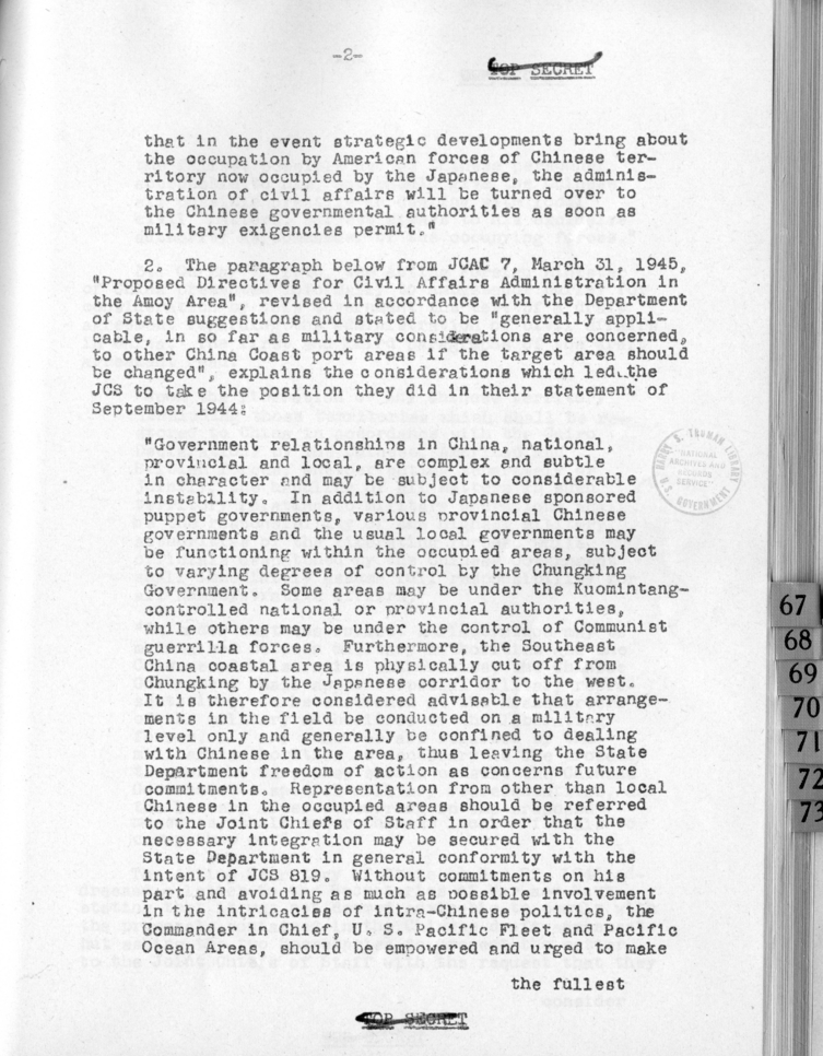 Civil Affairs Administration in China, Including Manchuria