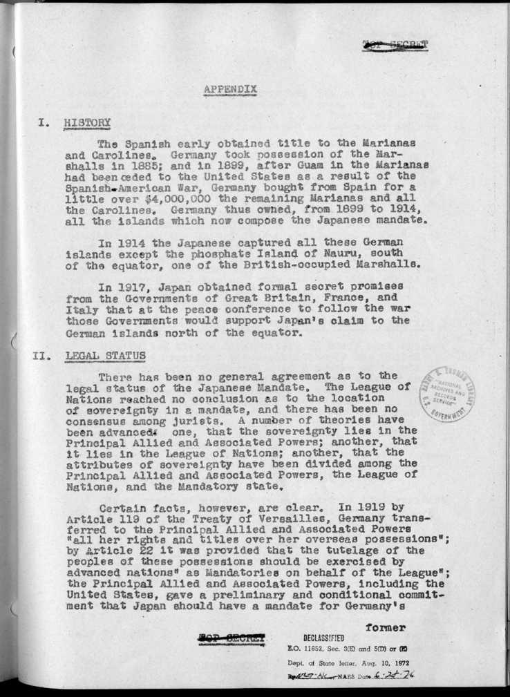 Disposition of the Japanese Territories the Mandated Islands