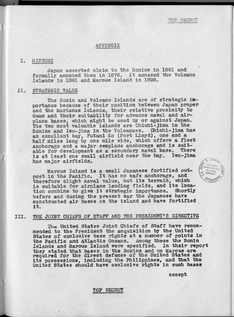 Disposition of Japanese Territories Bonin, Volcano, and Marcus Islands