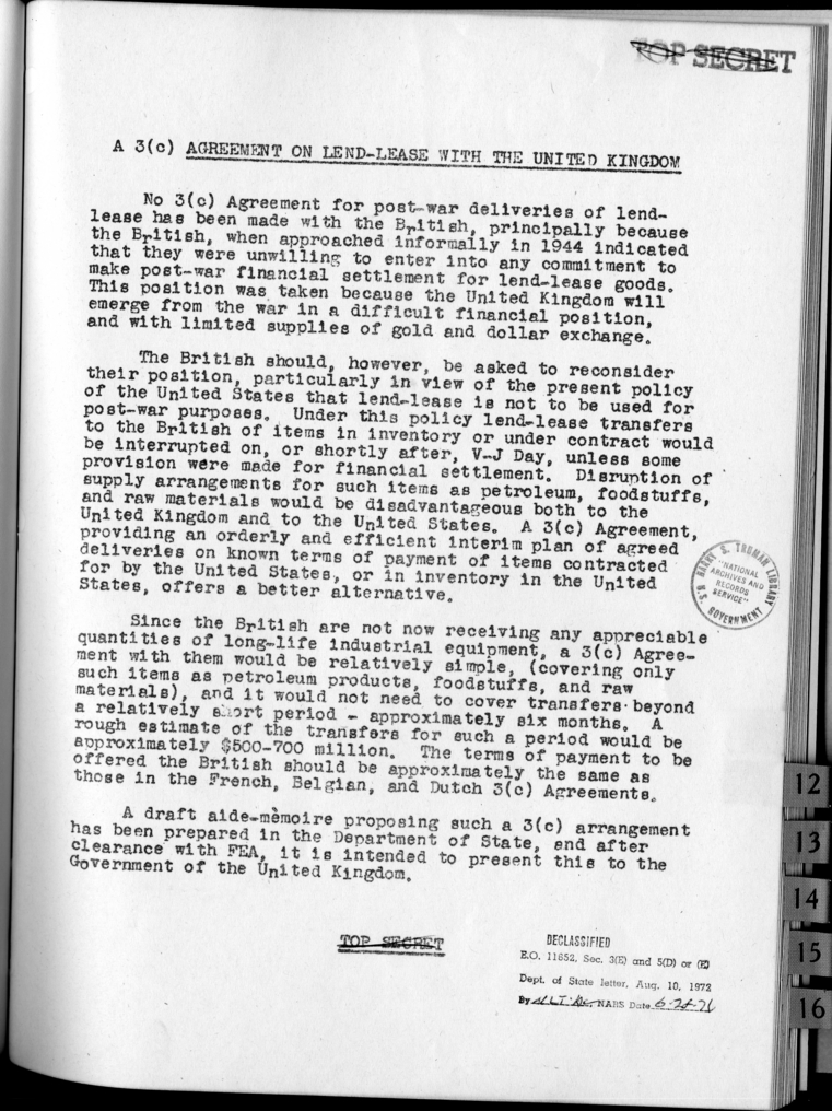 Agreement on Lend-Lease with the United Kingdom