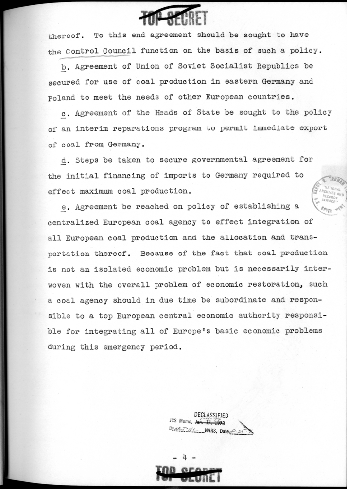 THE BERLIN CONFERENCE - Comments and Recommendations from the Joint Chiefs of Staff - Agreements to Get Coal for Other European Countries