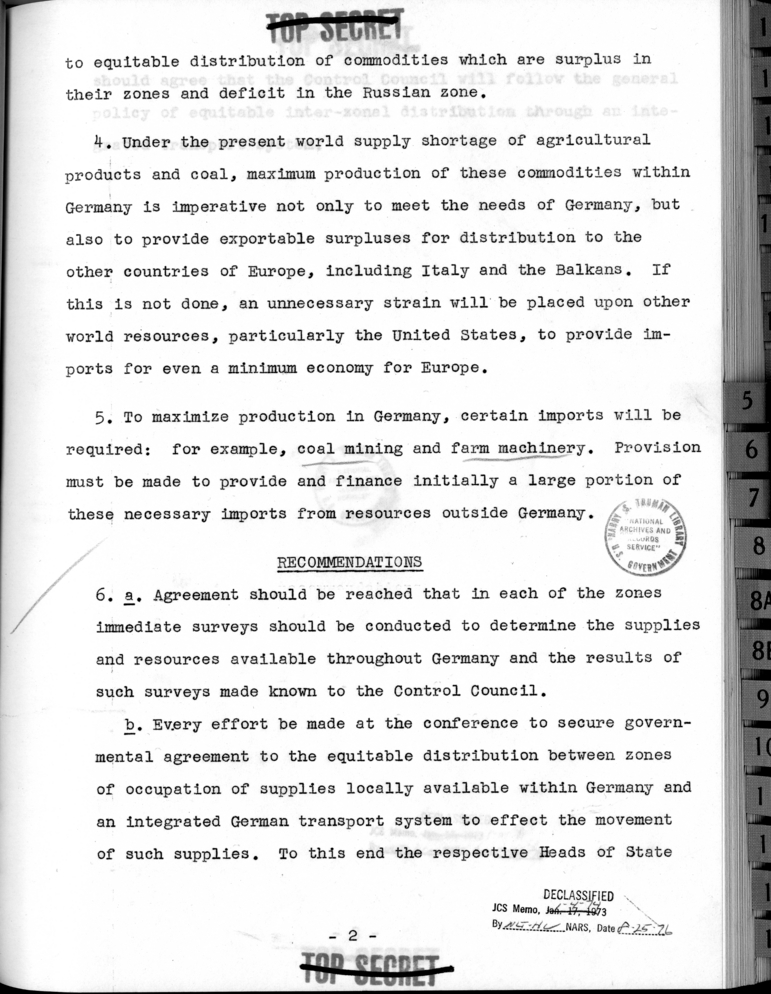 THE BERLIN CONFERENCE - Comments and Recommendations from the Joint Chiefs of Staff - Exchange of Commodities Between Zones of Occupation - Food from the Russian Zone and Other Areas in Germany