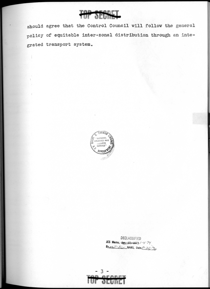 THE BERLIN CONFERENCE - Comments and Recommendations from the Joint Chiefs of Staff - Exchange of Commodities Between Zones of Occupation - Food from the Russian Zone and Other Areas in Germany