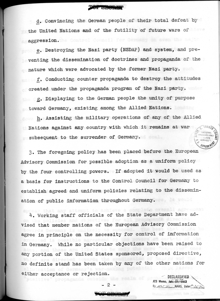 THE BERLIN CONFERENCE - Comments and Recommendations from the Joint Chiefs of Staff - Establishment of a Unified Agreed Propaganda in Germany