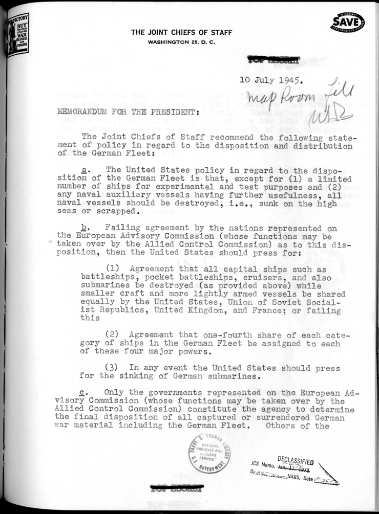 Memorandum from General George C. Marshall to President Harry S. Truman