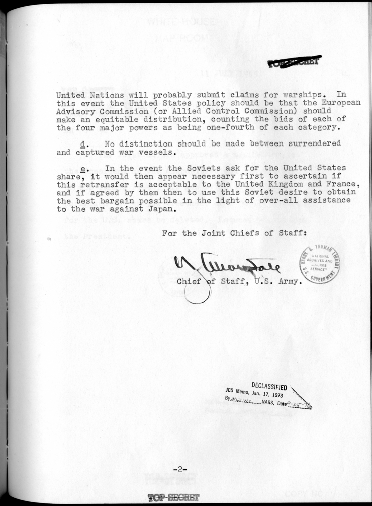 Memorandum from General George C. Marshall to President Harry S. Truman