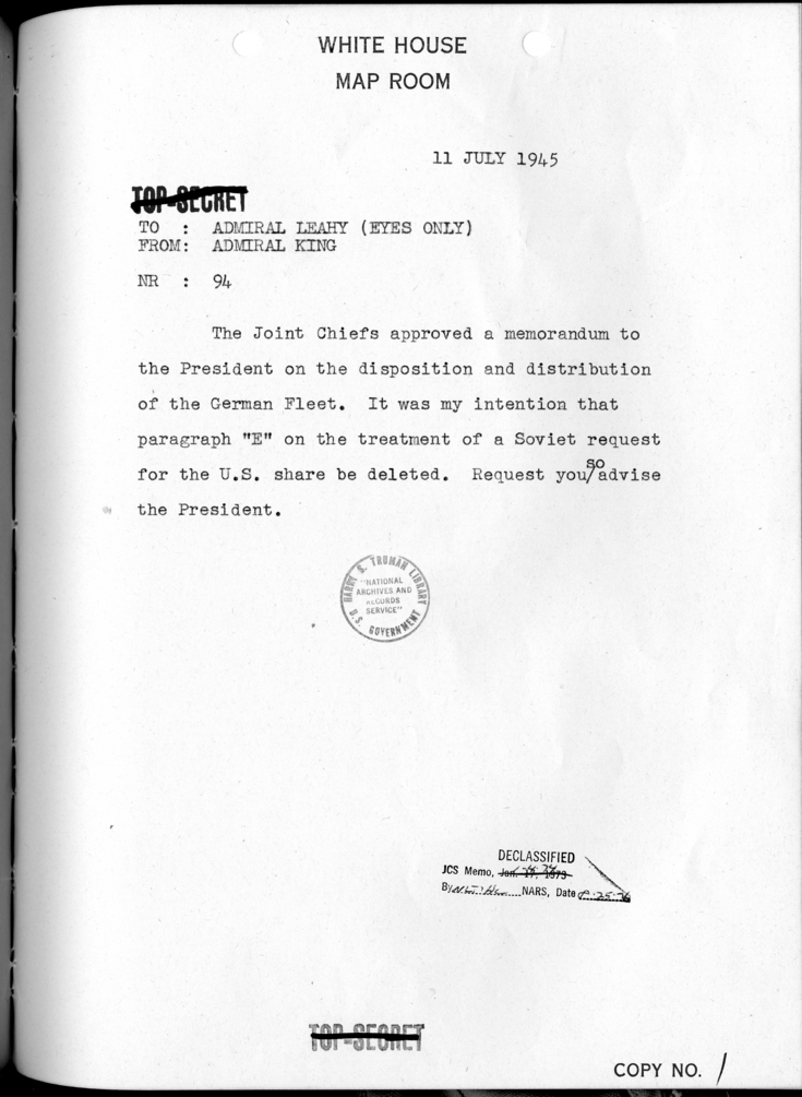 Memorandum from General George C. Marshall to President Harry S. Truman