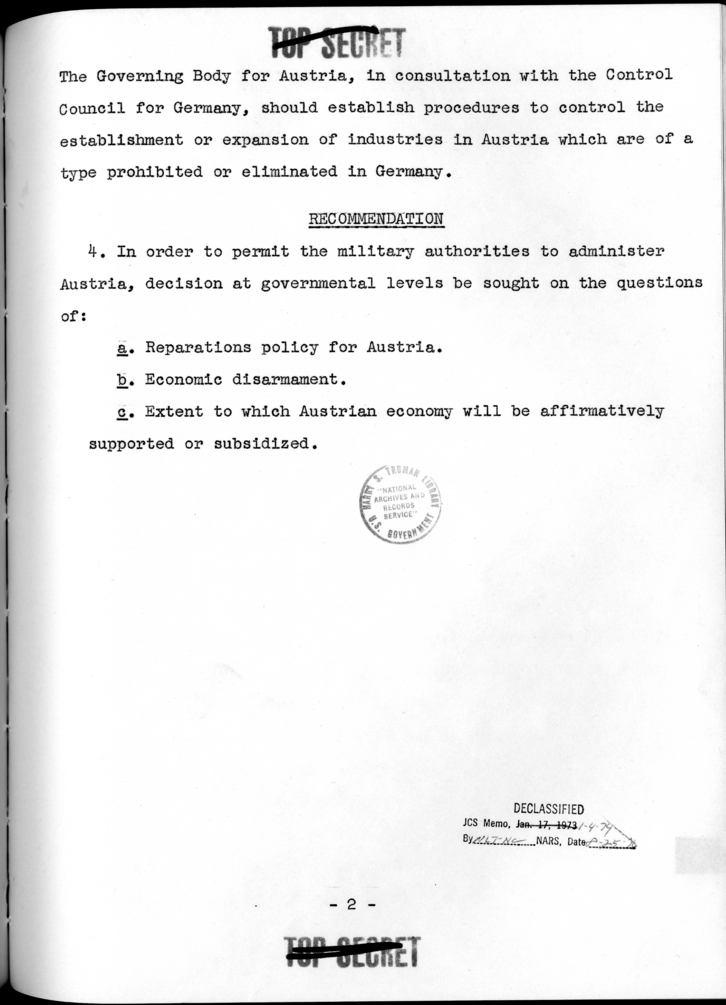 THE BERLIN CONFERENCE - Comments and Recommendations from the Joint Chiefs of Staff - Financial and Economic Policies with Respect to Treatment of Austria