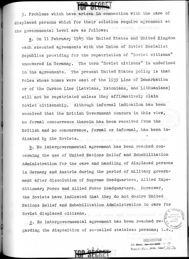 THE BERLIN CONFERENCE - Comments and Recommendations from the Joint Chiefs of Staff - Handling of Displaced Persons in Germany and Ausria