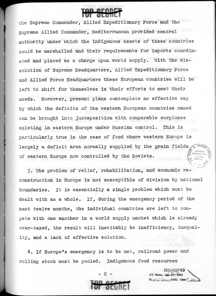 THE BERLIN CONFERENCE - Comments and Recommendations from the Joint Chiefs of Staff - Necessity for Coordinated Centralization of European Economy During Period of Relief and Rehabilitaion