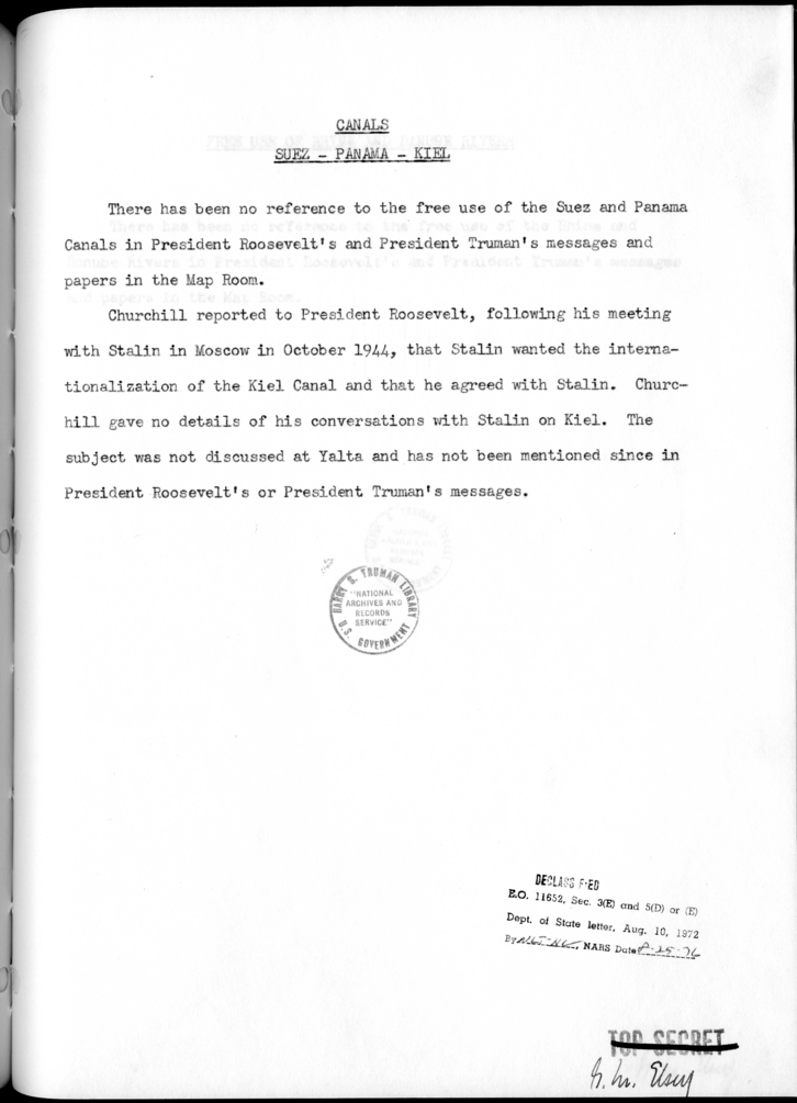 THE BERLIN CONFERENCE - Comments and Recommendations from the Joint Chiefs of Staff - The Dardenelles [Kiel Canal] [Rhine & Danube]