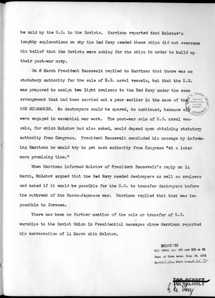 THE BERLIN CONFERENCE - Comments and Recommendations from the Joint Chiefs of Staff - Sale of U. S. Ships to the Soviet Union