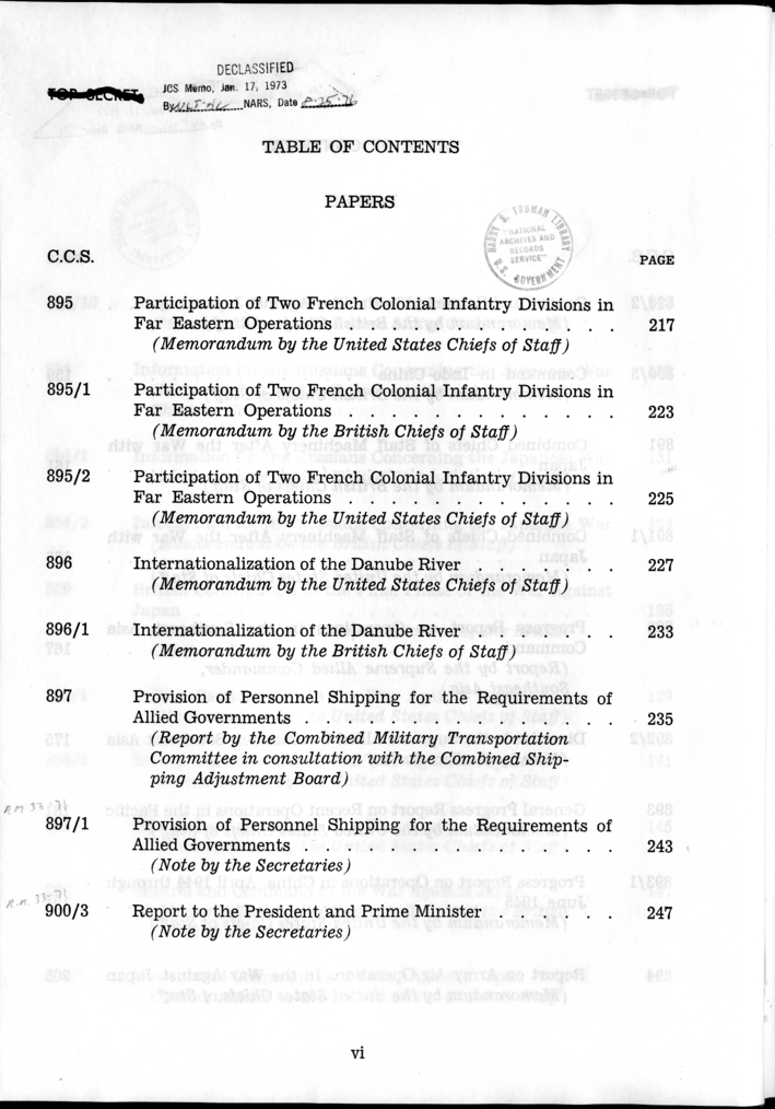 Cover, Publication Page, and Table of Contents, The Berlin Conference, Papers and Minutes of Meetings of the Combined Chiefs of Staff