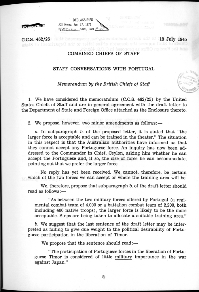 C.C.S. 462/26 - Staff Conversations with Portugal