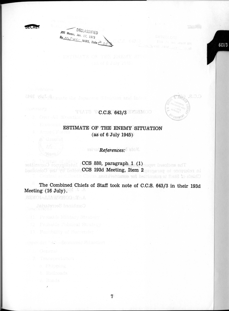 C.C.S. 643/3 - Estimate of the Enemy Situation