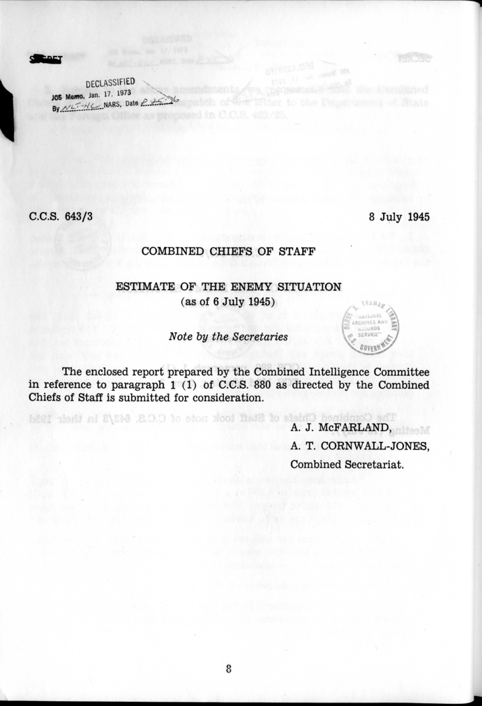 C.C.S. 643/3 - Estimate of the Enemy Situation