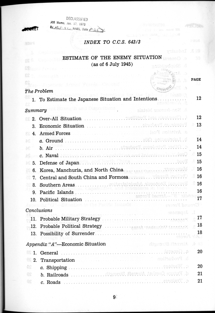 C.C.S. 643/3 - Estimate of the Enemy Situation