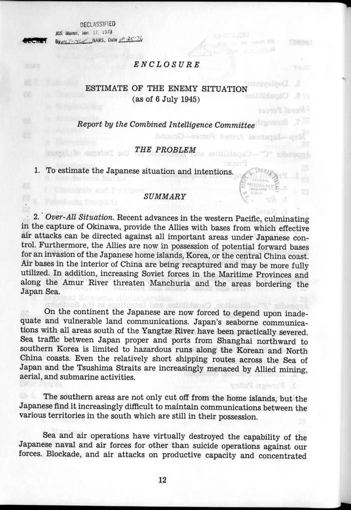 C.C.S. 643/3 - Estimate of the Enemy Situation