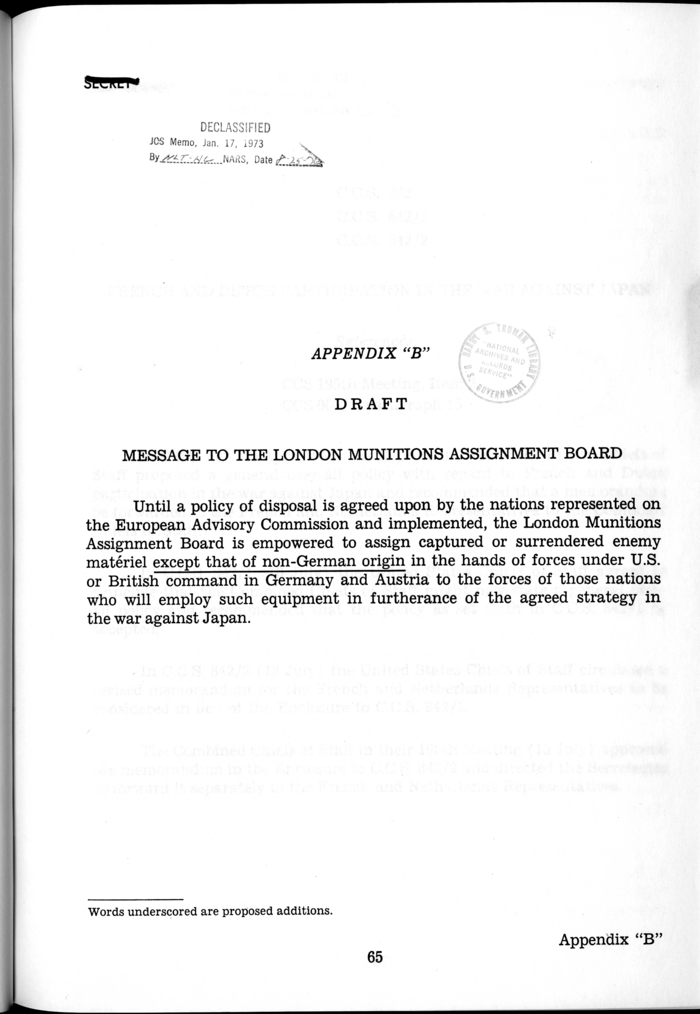 C.C.S. 706/14 (Terminal) - Disposal of Enemy War Materiel in Germany and Austria
