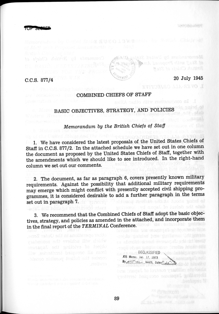 C.C.S. 877/4 - Basic Objectives, Strategy, and Policies