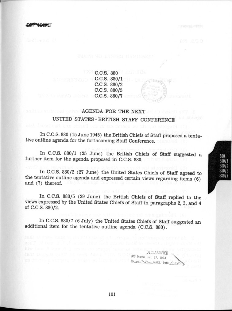Cover Page for C.C.S. 880, 880/1, 880/2, 880/5, and 880/7 - United States-British Staff Conference
