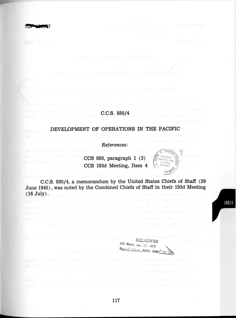 Cover Page for C.C.S. 880/4 - Development of Operations in the Pacific