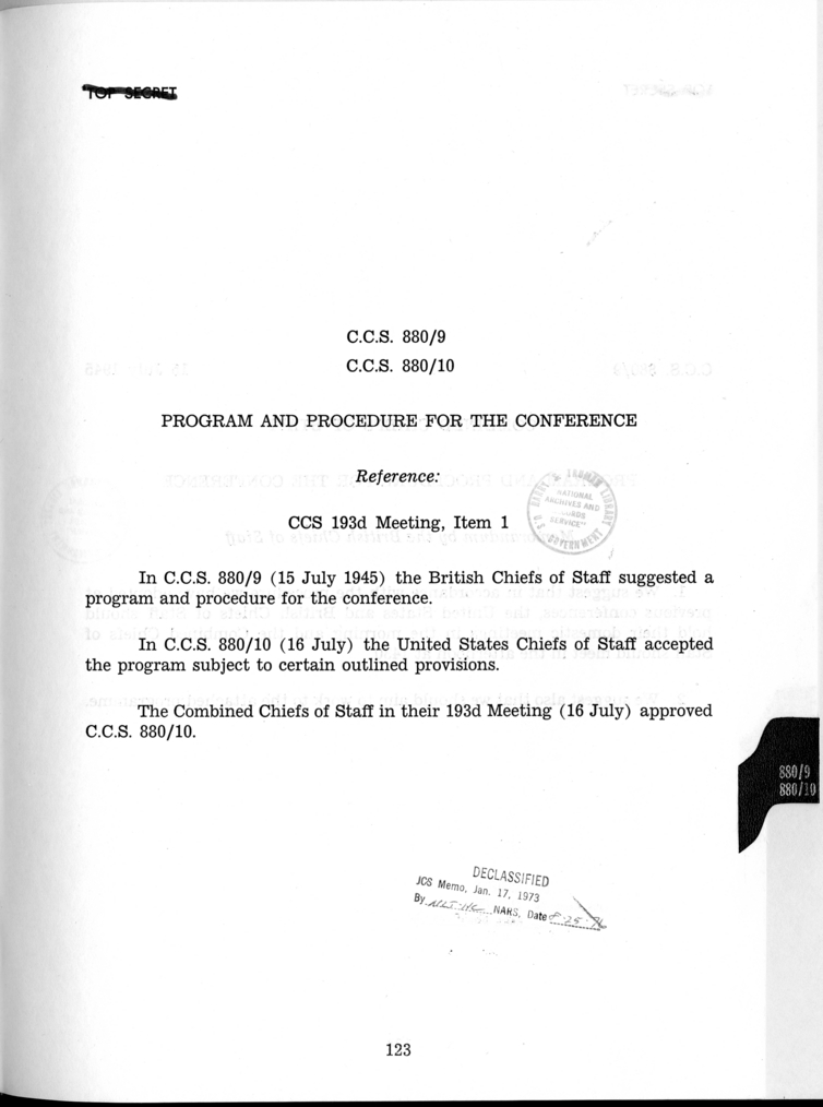 Cover Page for C.C.S. 880/9 and 880/10 - Program and Procedure for the Conference