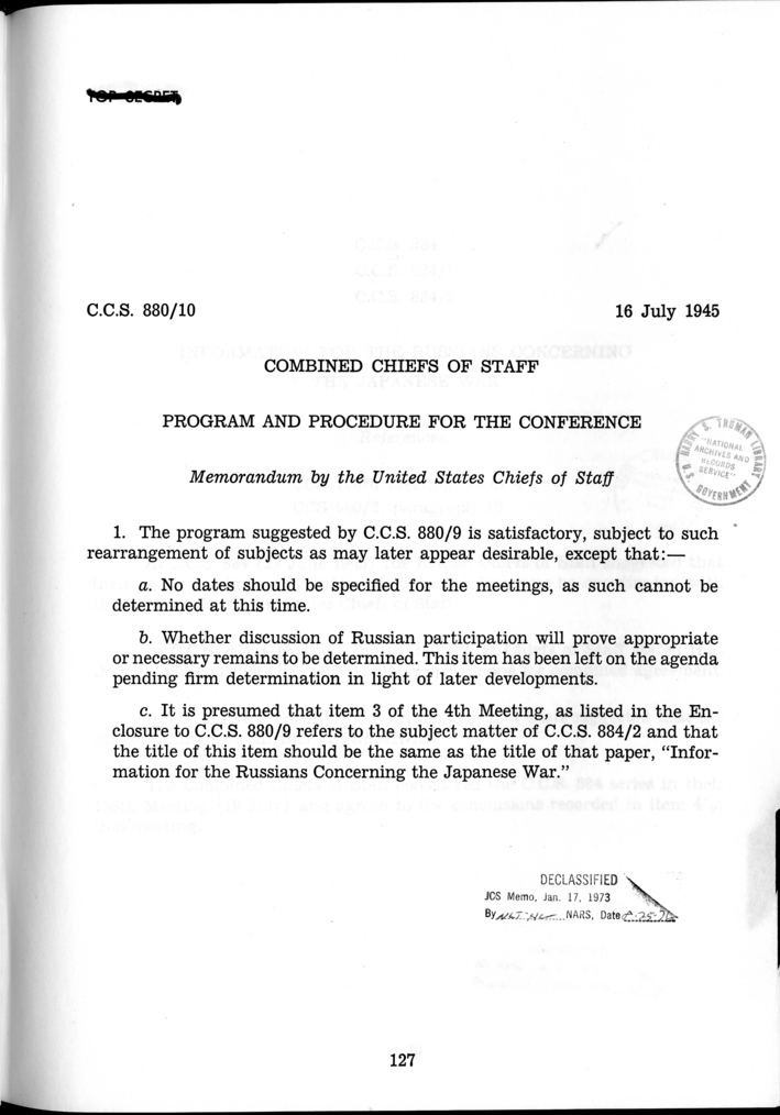 C.C.S. 880/10 - Program and Procedure for the Conference