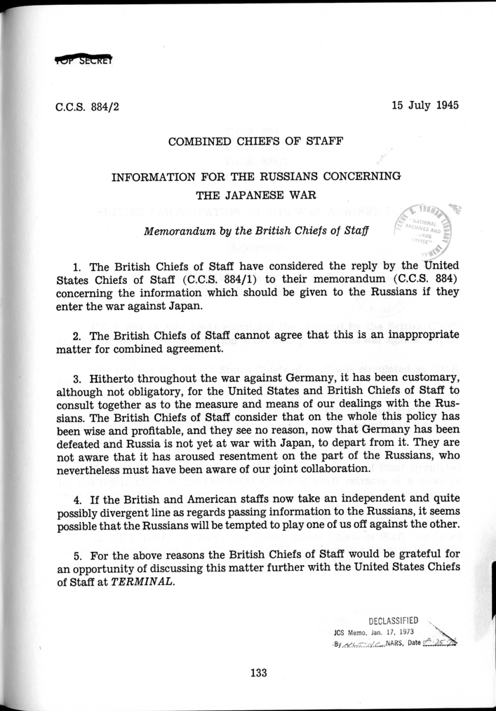 C.C.S. 884/2 - Information for the Russians Concerning the Japanese War