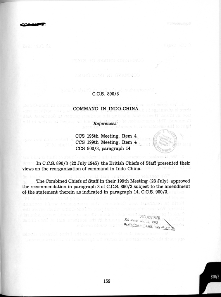 Cover Page for C.C.S. 890/3 - Command in Indo-China