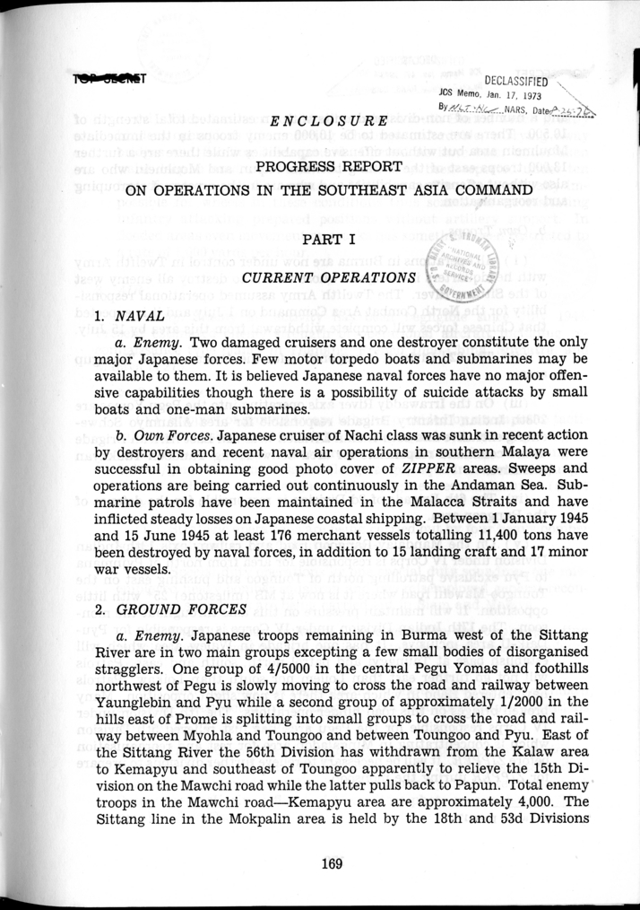 C.C.S. 892 - Progress Report on Operations in the Southeast Asia Command