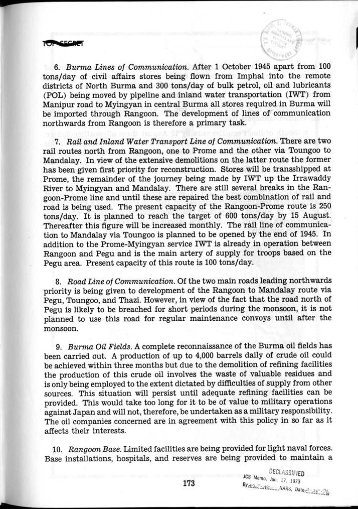C.C.S. 892 - Progress Report on Operations in the Southeast Asia Command