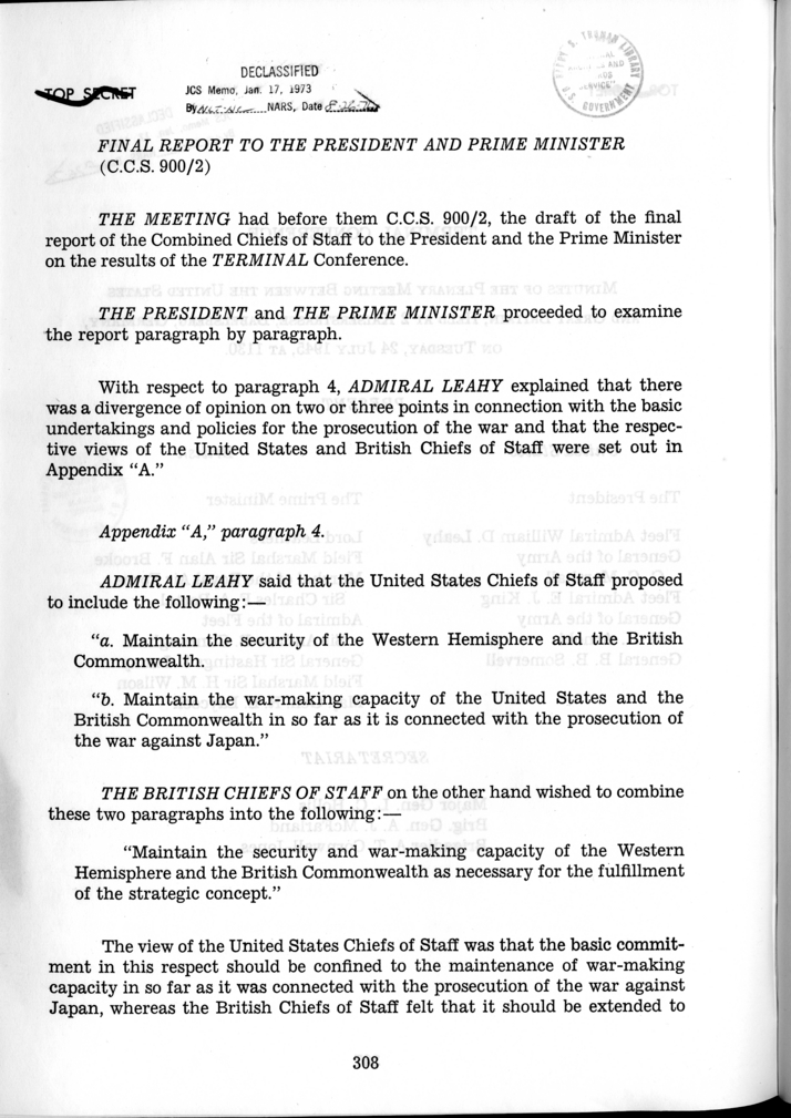 Minutes of the Plenary Meeting Between the United States and Great Britain