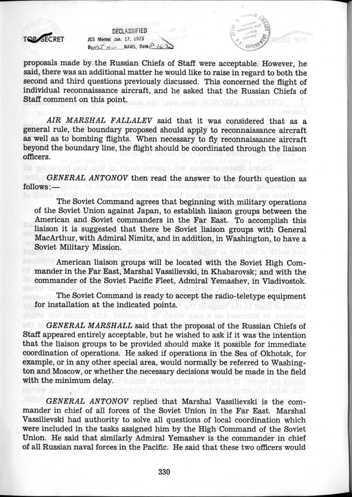 Minutes of the Meeting of the Chiefs of Staff of the United States and of the Soviet Union Held in Cecilienhof Palace, Babelsberg, Germany